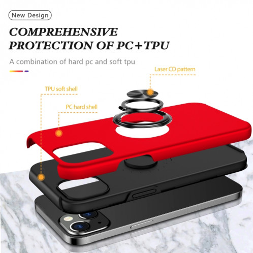 Cas protecteur magnétique PC + TPU avec porte-bague invisible pour iPhone 13 (rouge) SH802B323-07