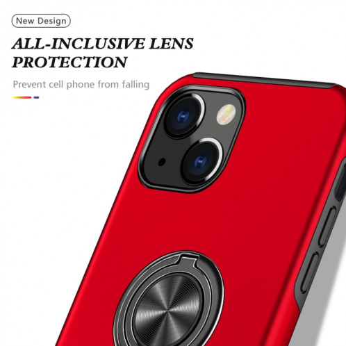 Cas protecteur magnétique PC + TPU avec porte-bague invisible pour iPhone 13 (rouge) SH802B323-07