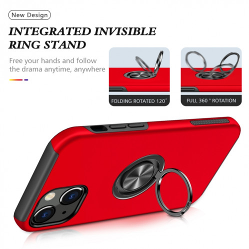 Cas protecteur magnétique PC + TPU avec porte-bague invisible pour iPhone 13 (rouge) SH802B323-07