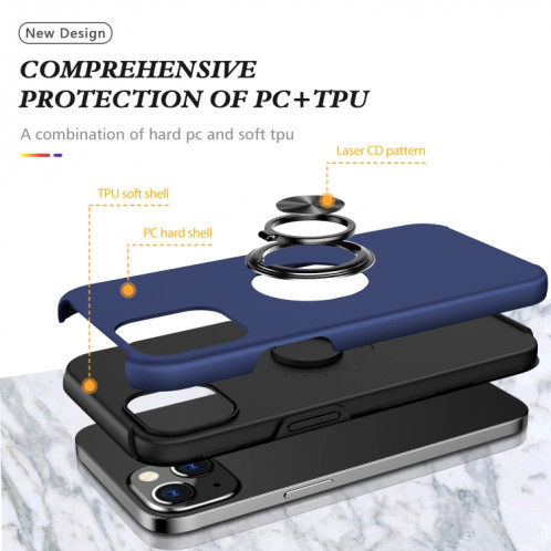 Cas protecteur magnétique PC + TPU avec support d'anneau invisible pour iPhone 13 (bleu) SH802C272-07