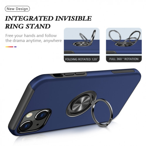 Cas protecteur magnétique PC + TPU avec support d'anneau invisible pour iPhone 13 (bleu) SH802C272-07