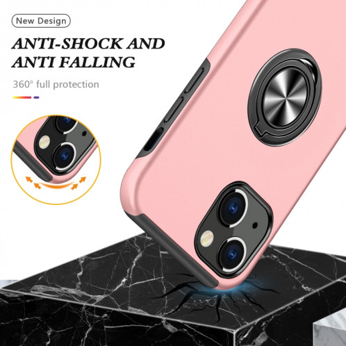 Cas protecteur magnétique PC + TPU avec support d'anneau invisible pour iPhone 13 (or rose) SH802D1665-07