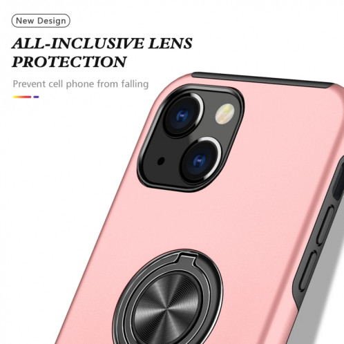 Cas protecteur magnétique PC + TPU avec support d'anneau invisible pour iPhone 13 (or rose) SH802D1665-07