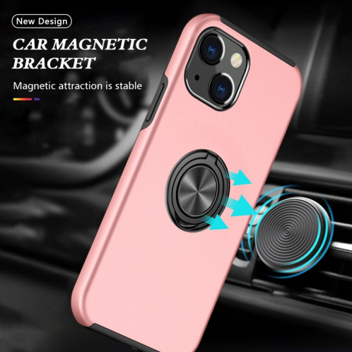 Cas protecteur magnétique PC + TPU avec support d'anneau invisible pour iPhone 13 (or rose) SH802D1665-07