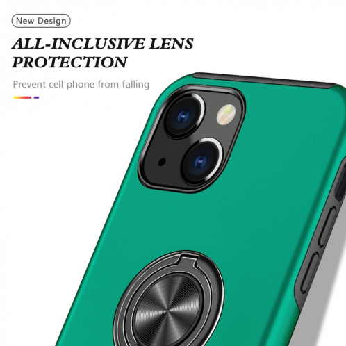 PC + TPU Cas de protection magnétique antichoc avec porte-bague invisible pour iPhone 13 (vert foncé) SH802E372-07