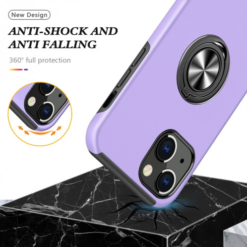 Cas protecteur magnétique PC + TPU avec support d'anneau invisible pour iPhone 13 (violet) SH802G25-07