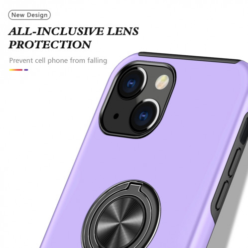 Cas protecteur magnétique PC + TPU avec support d'anneau invisible pour iPhone 13 (violet) SH802G25-07