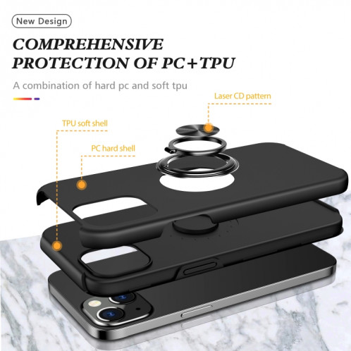 PC + TPU Cas de protection magnétique antichoc avec porte-bague invisible pour iPhone 13 Pro (Noir) SH803A1821-07