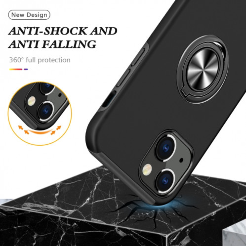 PC + TPU Cas de protection magnétique antichoc avec porte-bague invisible pour iPhone 13 Pro (Noir) SH803A1821-07