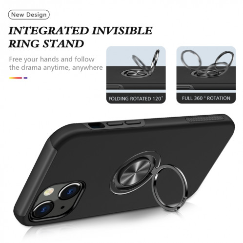PC + TPU Cas de protection magnétique antichoc avec porte-bague invisible pour iPhone 13 Pro (Noir) SH803A1821-07