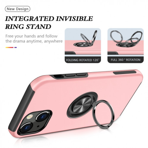 Cas protecteur magnétique PC + TPU avec porte-bague invisible pour iPhone 13 Pro (Rose Gold) SH803D602-07
