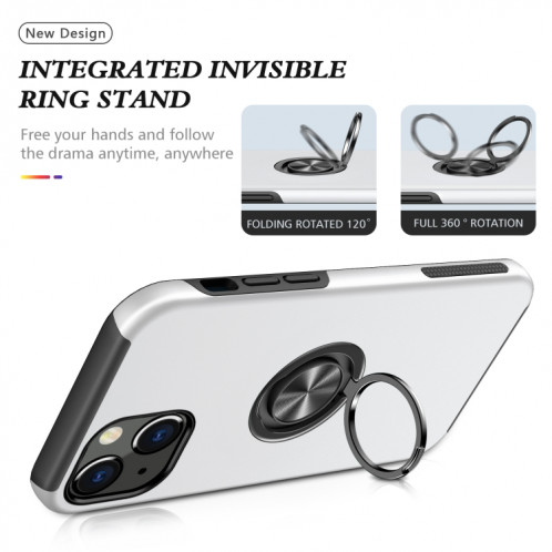 Cas protecteur magnétique PC + TPU avec porte-bague invisible pour iPhone 13 Pro (argent) SH803F1240-07