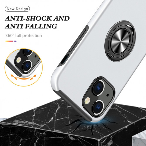 Cas protecteur magnétique PC + TPU avec porte-bague invisible pour iPhone 13 Pro (argent) SH803F1240-07