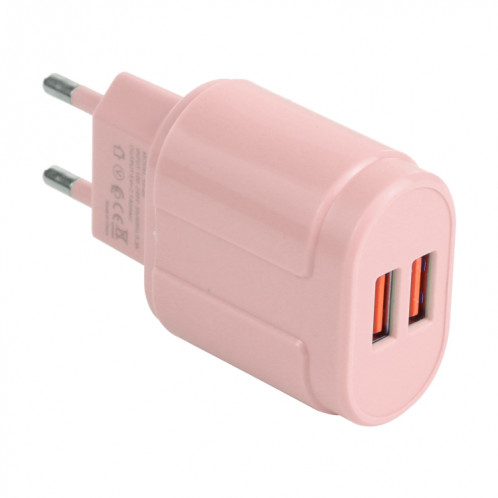13-22 2.1A Dual USB Macarons Chargeur de voyage, Plug UE (rose) SH401A635-07
