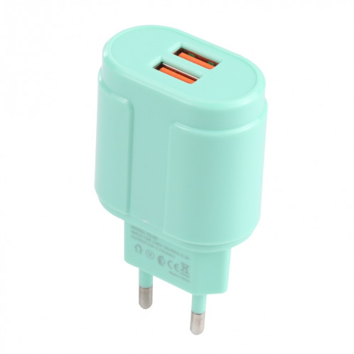 13-22 2.1A Dual USB Macarons Chargeur de voyage, Plug UE (Vert) SH401B510-07