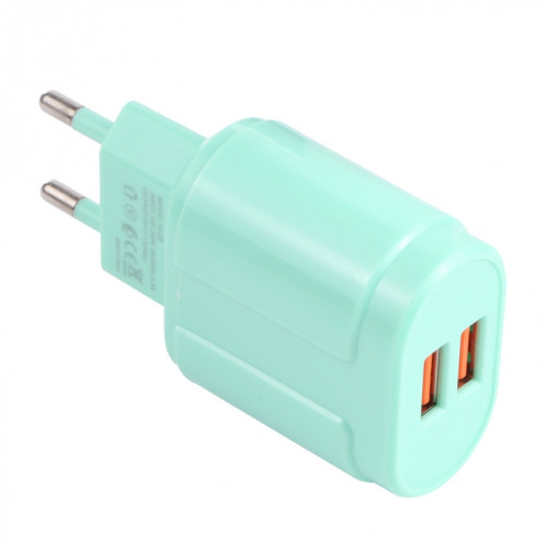 13-22 2.1A Dual USB Macarons Chargeur de voyage, Plug UE (Vert) SH401B510-07