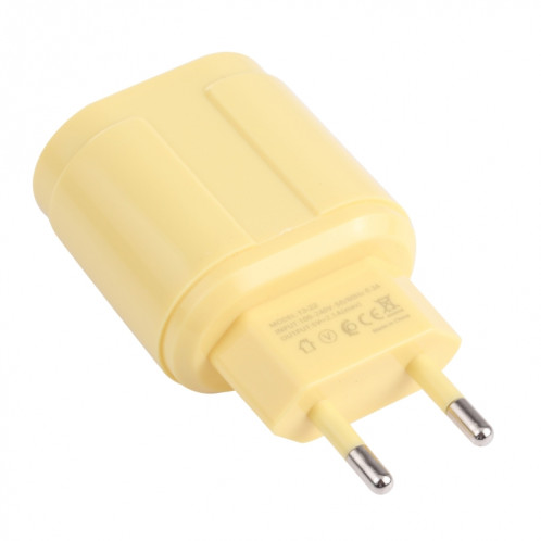 13-22 2.1A Dual USB Macarons Chargeur de voyage, Bouchon UE (Jaune) SH401D150-07