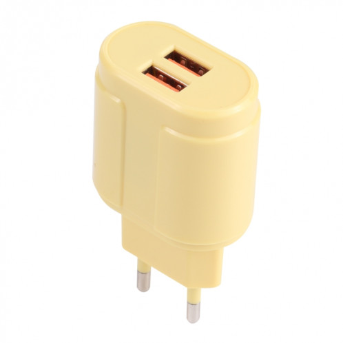 13-22 2.1A Dual USB Macarons Chargeur de voyage, Bouchon UE (Jaune) SH401D150-07