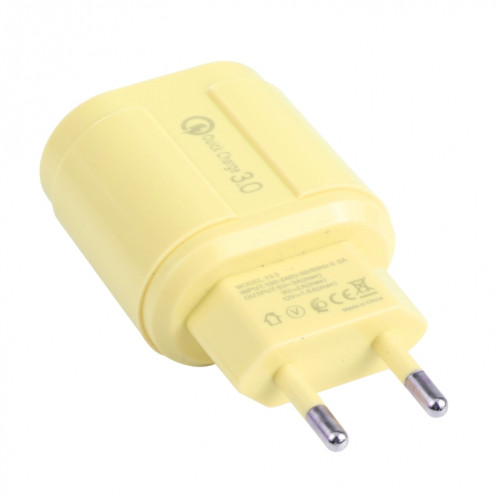 13-3 QC3.0 Macarons d'interface USB unique Chargeur de voyage, Plug UE (Jaune) SH701D1680-07
