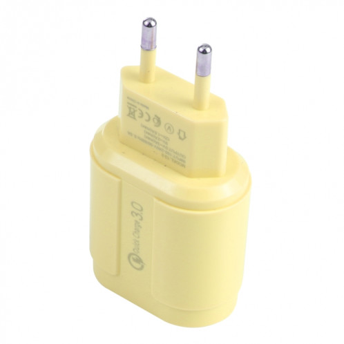 13-3 QC3.0 Macarons d'interface USB unique Chargeur de voyage, Plug UE (Jaune) SH701D1680-07