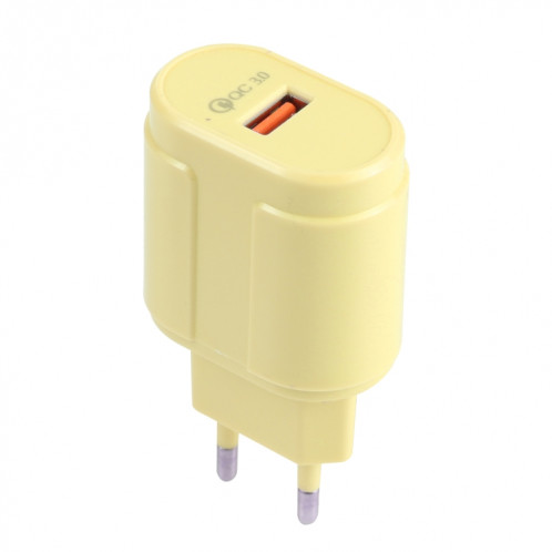 13-3 QC3.0 Macarons d'interface USB unique Chargeur de voyage, Plug UE (Jaune) SH701D1680-07
