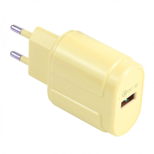 13-3 QC3.0 Macarons d'interface USB unique Chargeur de voyage, Plug UE (Jaune) SH701D1680-07