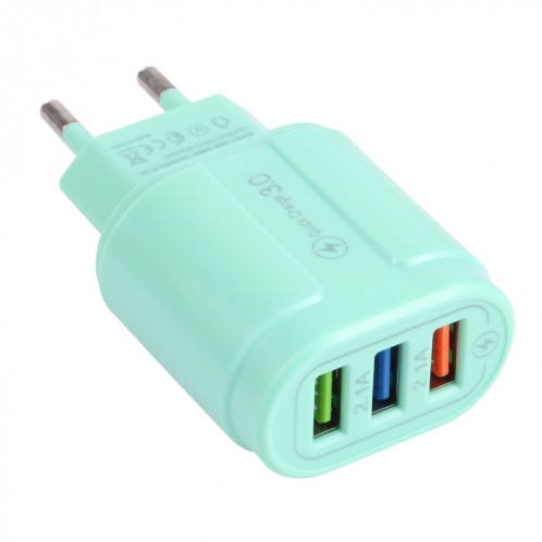 13-222 QC3.0 USB + 2.1A DUAL PORTS USB MACARONS Chargeur de voyage, Plug UE (Vert) SH901B1110-07