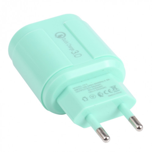 13-222 QC3.0 USB + 2.1A DUAL PORTS USB MACARONS Chargeur de voyage, Plug UE (Vert) SH901B1110-07