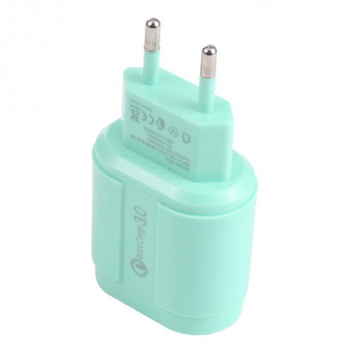 13-222 QC3.0 USB + 2.1A DUAL PORTS USB MACARONS Chargeur de voyage, Plug UE (Vert) SH901B1110-07