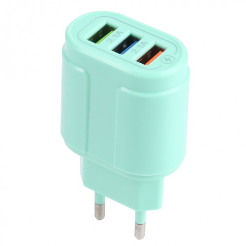 13-222 QC3.0 USB + 2.1A DUAL PORTS USB MACARONS Chargeur de voyage, Plug UE (Vert) SH901B1110-07