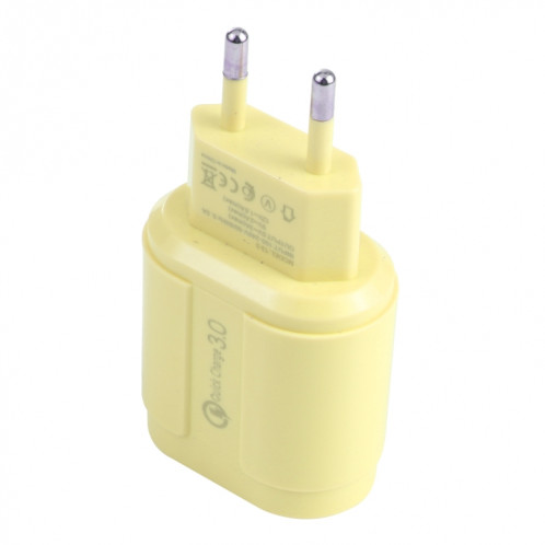 13-222 QC3.0 USB + 2.1A Dual USB Ports Macarons Chargeur de voyage, Fiche UE (Jaune) SH901D626-07