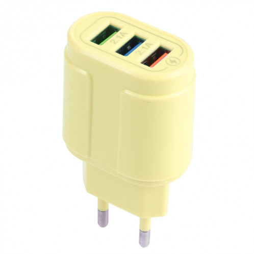 13-222 QC3.0 USB + 2.1A Dual USB Ports Macarons Chargeur de voyage, Fiche UE (Jaune) SH901D626-07