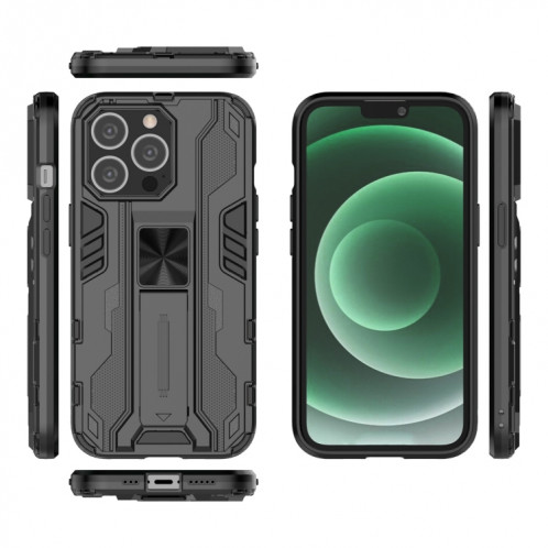 PC + TPU Cas de protection anti-choc de TPU avec support pour iPhone 13 Pro (Noir) SH903A177-07