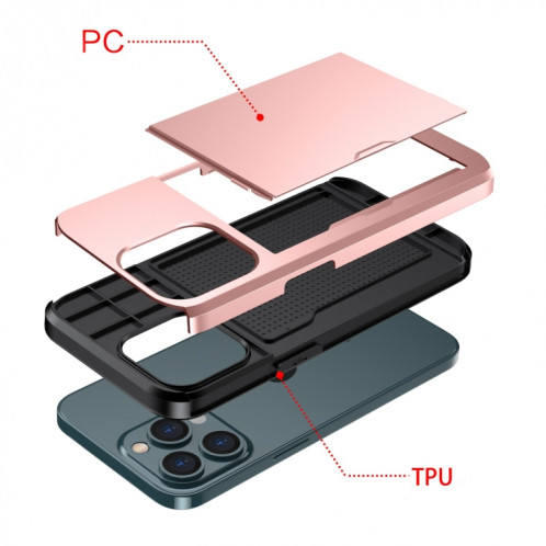 Cas protecteur d'armure antichoc avec fente de carte de diapositive pour iPhone 13 mini (rose) SH701J1153-07