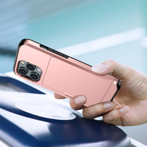 Étui de protection des armures antichoc avec fente de la carte de diapositive pour iPhone 13 (or rose) SH702H1979-07