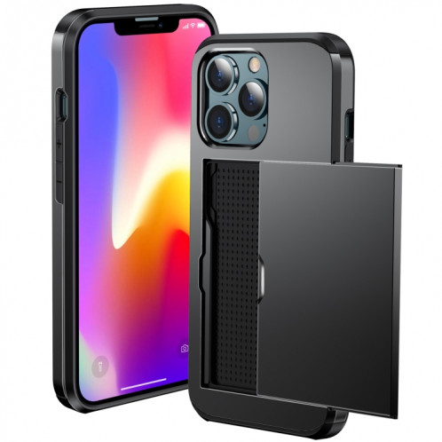 Cas protecteur d'armure antichoc avec fente de carte coulissante pour iPhone 13 Pro (Noir) SH703A1674-07