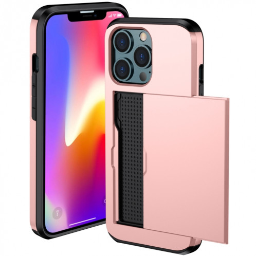 Cas protecteur d'armure antichoc avec fente de carte de diapositive pour iPhone 13 Pro (or rose) SH703H1795-07