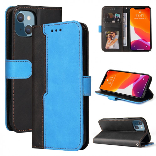 Couture d'entreprise Couleur Horizontal Horizontal Boîtier en cuir PU avec porte-carte et cadre photo pour iPhone 13 mini (bleu) SH602D88-07