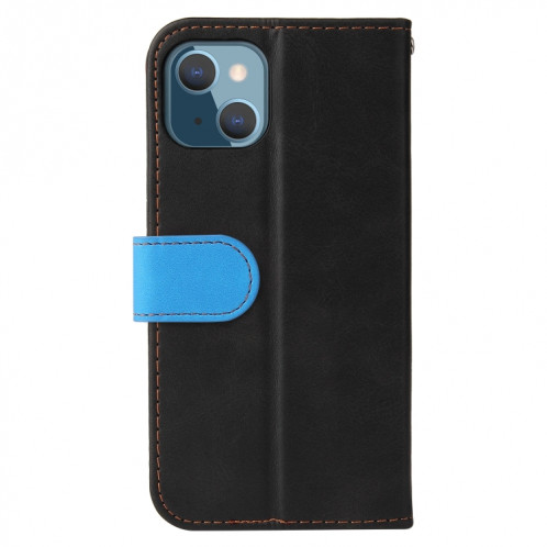 Couture d'entreprise Couleur Horizontal Horizontal Boîtier en cuir PU avec porte-carte et cadre photo pour iPhone 13 mini (bleu) SH602D88-07