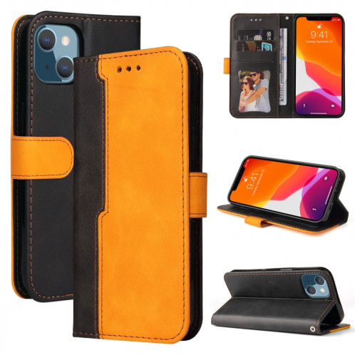 Couture d'entreprise Couleur Horizontal Horizontal Boîtier en cuir PU avec porte-carte et cadre photo pour iPhone 13 mini (orange) SH602E423-07