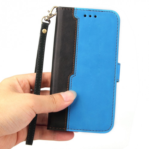 Couture d'entreprise Couleur Horizontale Horizontal Boîtier en cuir PU avec porte-carte et cadre photo pour iPhone 13 (bleu) SH603D1233-07
