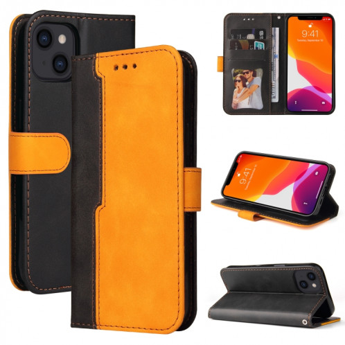 Couture d'entreprise Couleur Horizontal Horizontal Boîtier en cuir PU avec porte-carte et cadre photo pour iPhone 13 (Orange) SH603E343-07