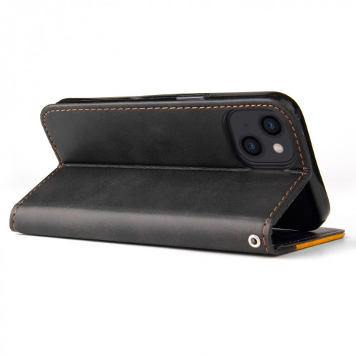 Couture d'entreprise Couleur Horizontal Horizontal Boîtier en cuir PU avec porte-carte et cadre photo pour iPhone 13 (Orange) SH603E343-07