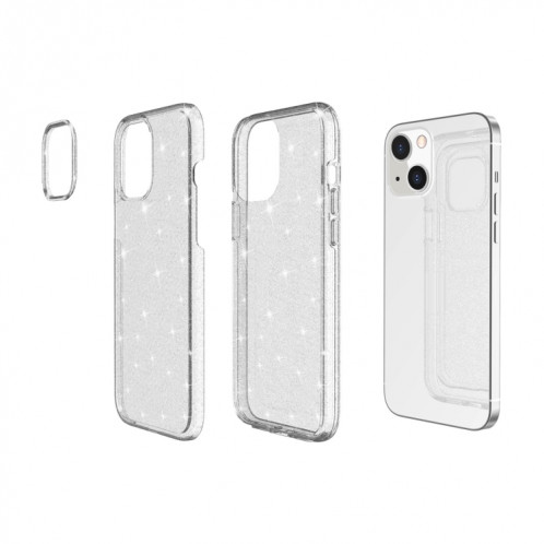 Étui de protection en poudre de paillettes de style antichoc pour iPhone 13 mini (blanc) SH901D1558-07