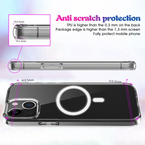Bague magnétique simple MAGSafe Bague magnétique simple tout compris Case acrylique cristal transparent + TPU Case antichoc pour iPhone 13 (transparent) SH902A1102-08