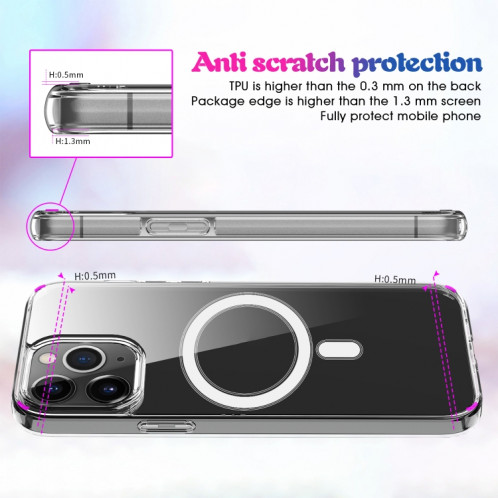 Case Magsafe Bague magnétique simple Anneau de cristal clair Tout compris PC + TPU Case antichoc pour iPhone 13 PRO (transparent) SH903A1283-08