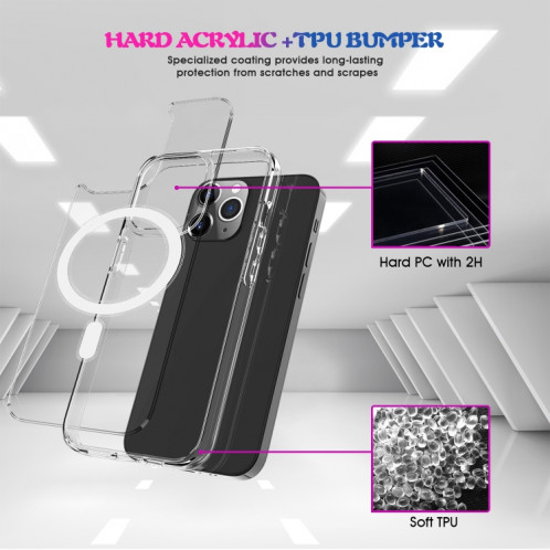 Case Magsafe Bague magnétique simple Anneau de cristal clair Tout compris PC + TPU Case antichoc pour iPhone 13 PRO (transparent) SH903A1283-08