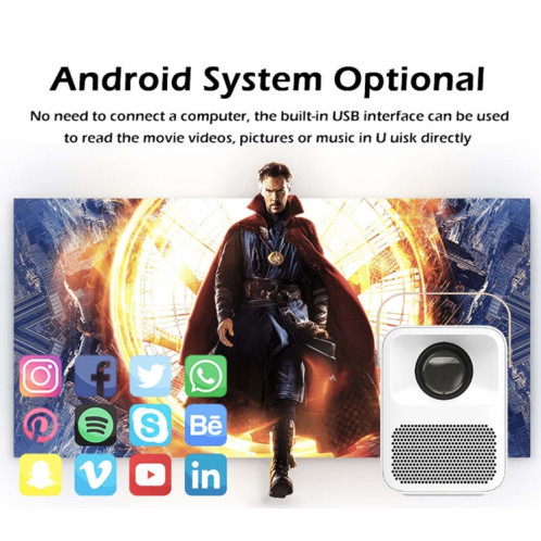 Wejoy Y1 1920x1080P 100 ANSI Lumens Portable Home Theater Led HD Digital Projecteur avec batterie, Android 6.0, 1G + 16G, Fiche UK (Blanc) SW77021040-011