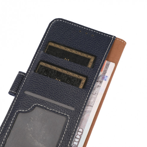 Texture de Litchi PU + TPU Horizontal Flip Cuir Coating avec porte-cartes et portefeuille pour iPhone 13 Pro (Bleu foncé) SH002C847-07