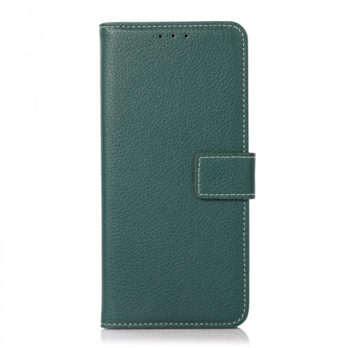 Texture Litchi PU + TPU Horizontal Horizontal Horizan Coque avec porte-carte et portefeuille pour iPhone 13 Pro (vert foncé) SH002D1914-07
